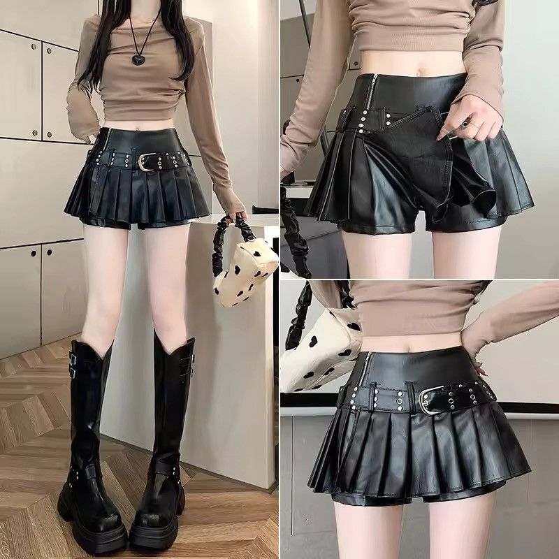 Leather PU Leather Dark Hotsweet Style Solid Color Skirts Size 27" / US 4 / IT 40 - 9 Thumbnail