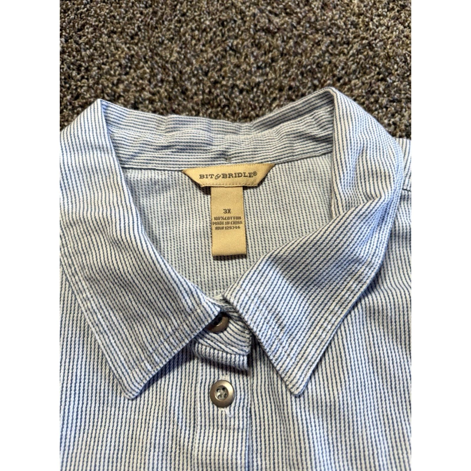 Denime Bit & Bridle Shirt Womens 3X Denim Button-Up Cotton Chambray Long Sleeve Blue"} Size XXL / US 16-18 / IT 52-54 - 3 Thumbnail