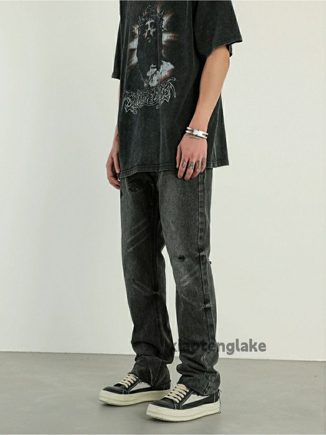 Jean × Vintage washed faded punk yuppie damaged ripped jeans Size US 34 / EU 50 - 2 Thumbnail
