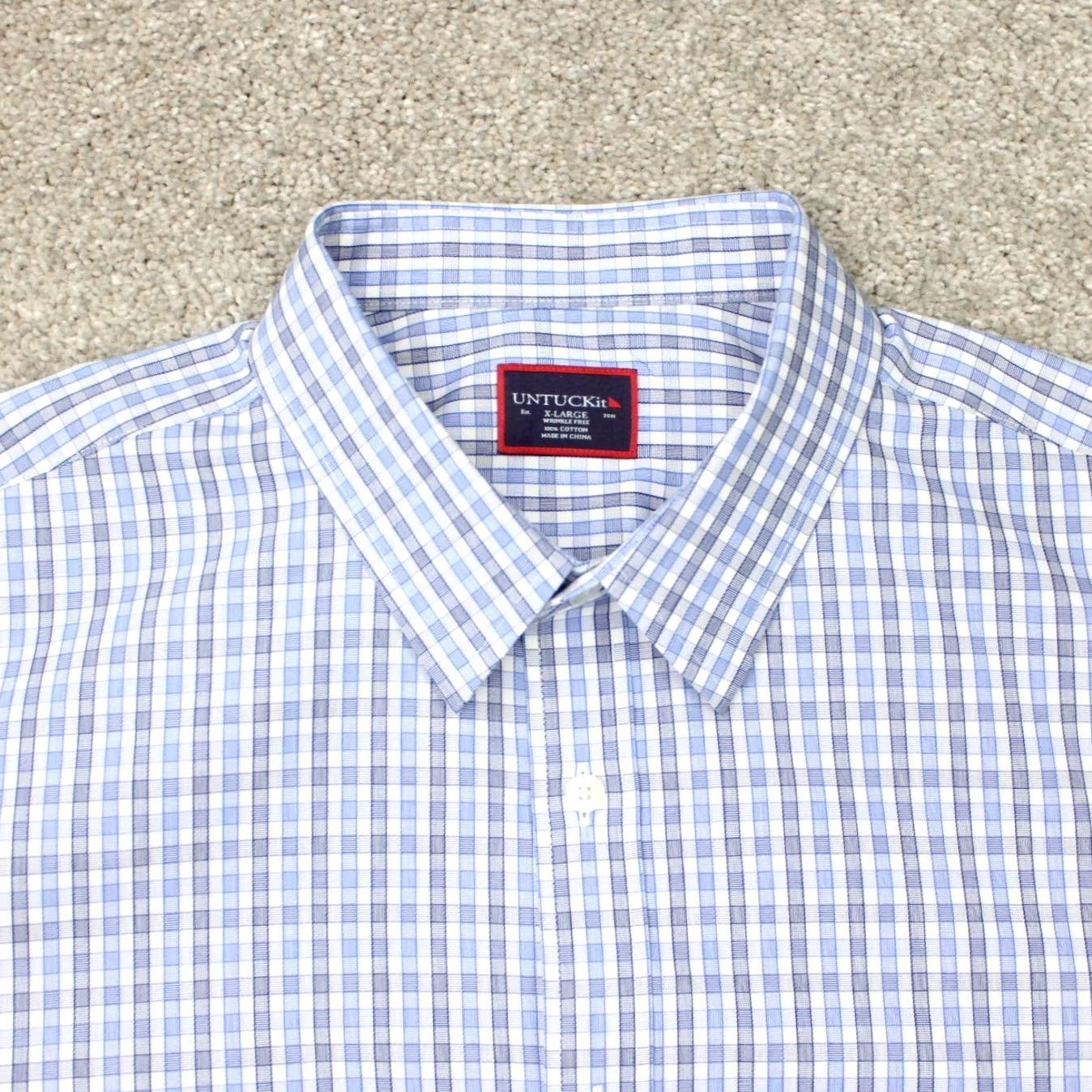 UNTUCKit UNTUCKit Shirt Mens XL Blue/Gray Check Button-Up L/S Wrinkle Free Cotton Regular Fit Clothing Un tucking Size US XL / EU 56 / 4 - 6 Thumbnail