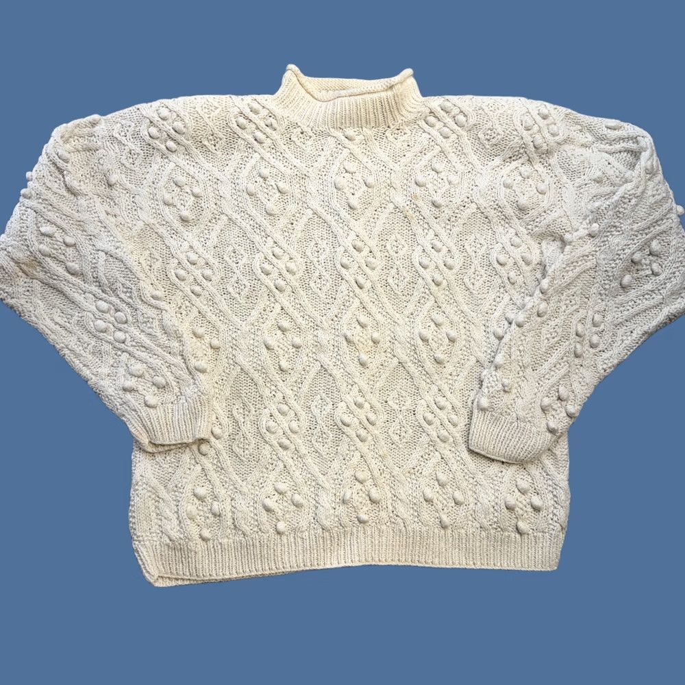 Vintage VTG Northern Isles Sweater Womens Large Ivory Mock Neck Cable Knit Pullover 90s Baggy Hair Bobbles, 90s Theme, Casual Womens Size L Size L / US 10 / IT 46 - 1 Thumbnail