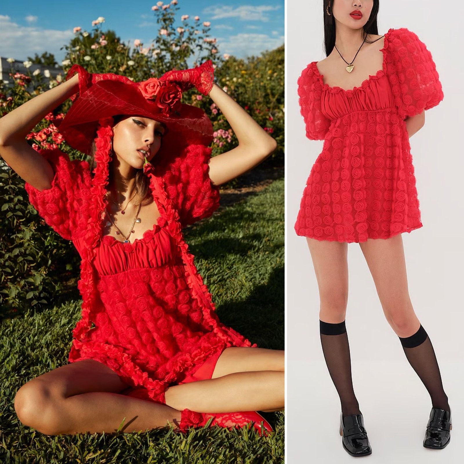 Image of For Love Lemons For Love And Lemons Hannah Dress Red Rose Floral Size Xs, Women's