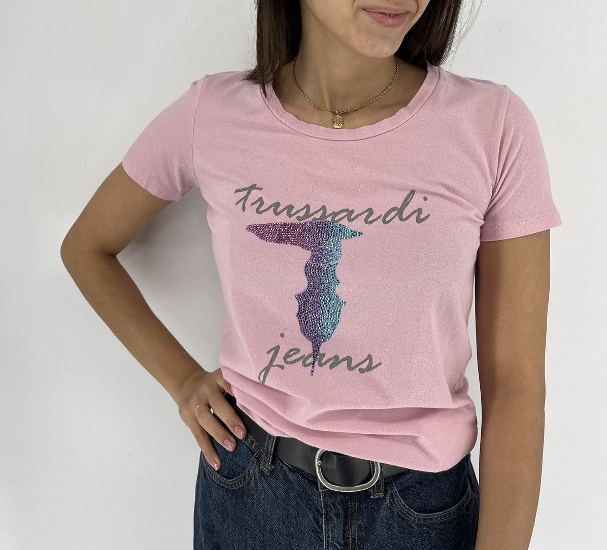 Trussardi × Vintage Trussardi Jeans Pink T-Shirt Italy Designer Size S / US 4 / IT 40 - 2 Thumbnail