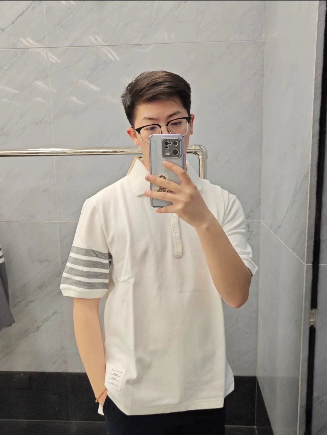 Thom Browne Thom Browne White 4-Bar Polo Shirt Size3 Size US L / EU 52-54 / 3 - 7 Thumbnail