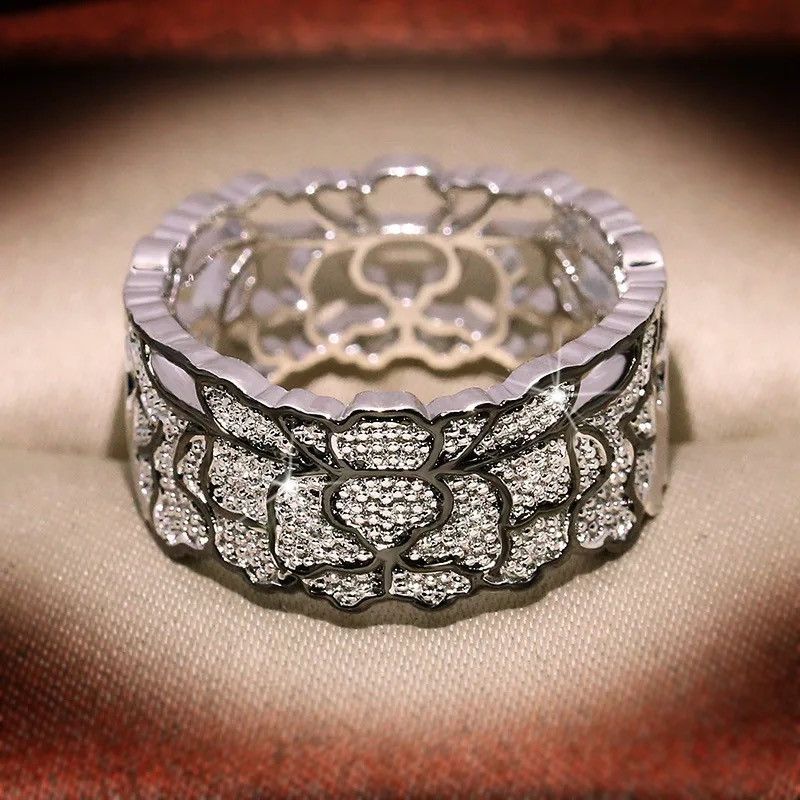 Designer × Jewelry × Sterling Silver 925 Silver Jewelry Unique Design Hollow Lace Pattern Ring Size ONE SIZE - 3 Thumbnail