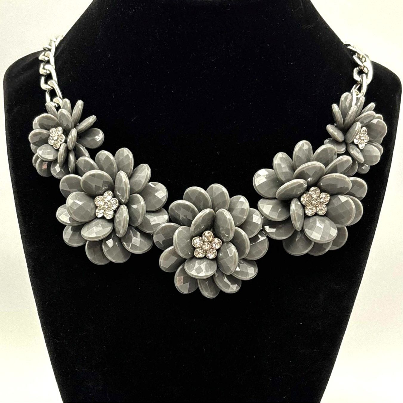 Other Silver & Gray Crystal Floral Necklace Size ONE SIZE - 1 Thumbnail