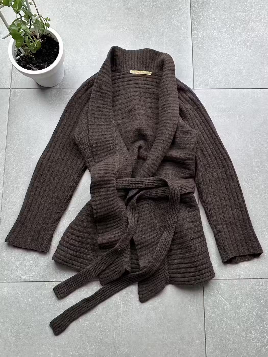 image of Cashmere Wool x Just Cavalli Roberto Cavalli Vintage Wool Belt Sweater Coat in Brown, Women's (Size