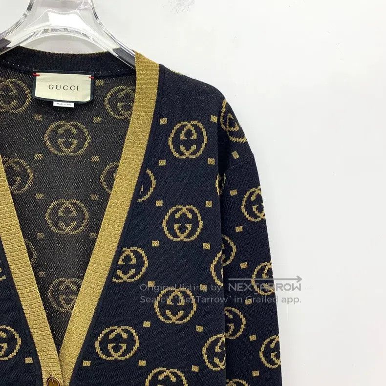 Gucci Gucci Black logo jacquard full-print wool V-neck single-br Size XS / US 0-2 / IT 36-38 - 3 Thumbnail
