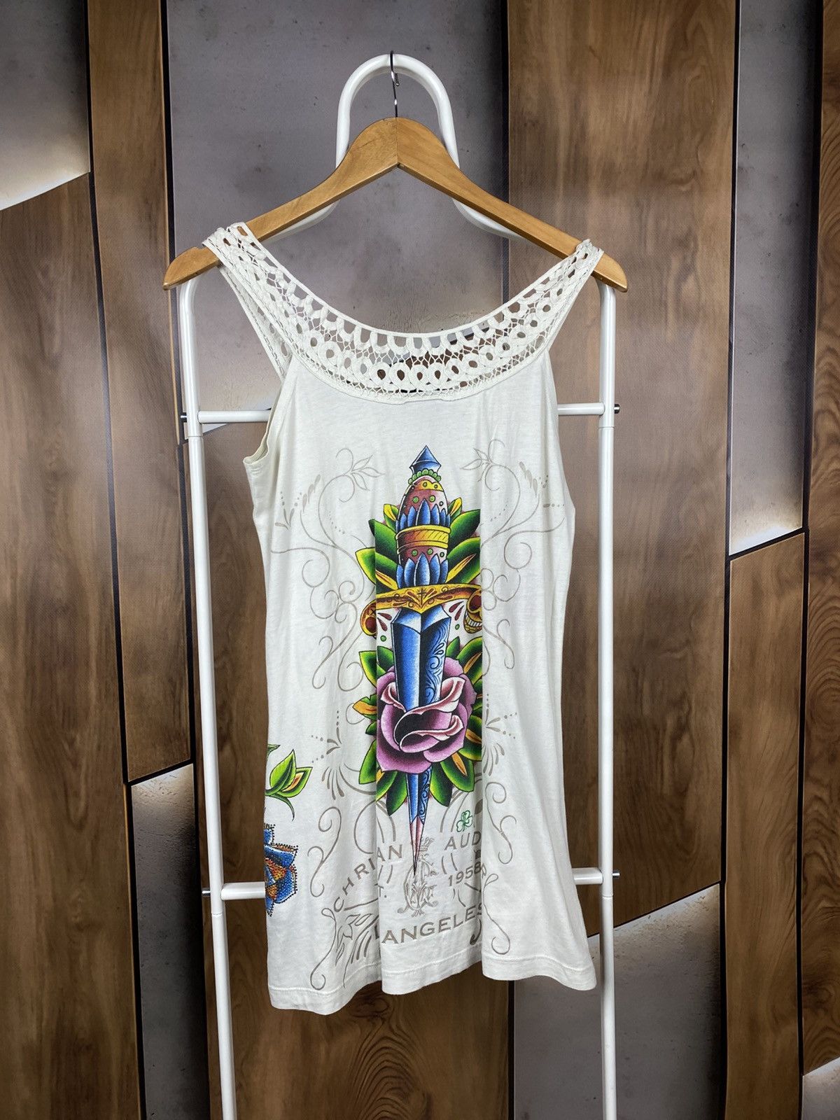 Christian Audigier 💋Vintage 90s Middle Dress Christian Audigier Overprint💋 Size L / US 10 / IT 46 - 2 Thumbnail