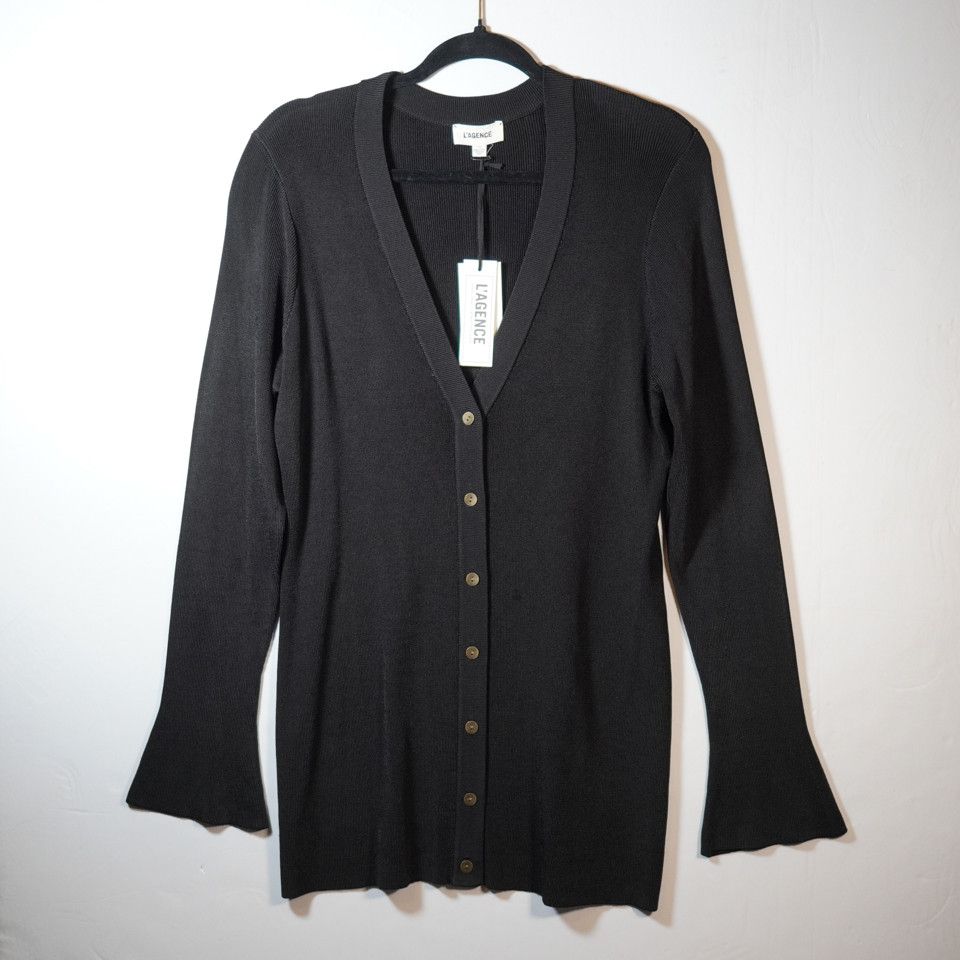 image of Lagence New L'agence Lucas Ribbed Knit Stretch Button in Black, Women's (Size Large)