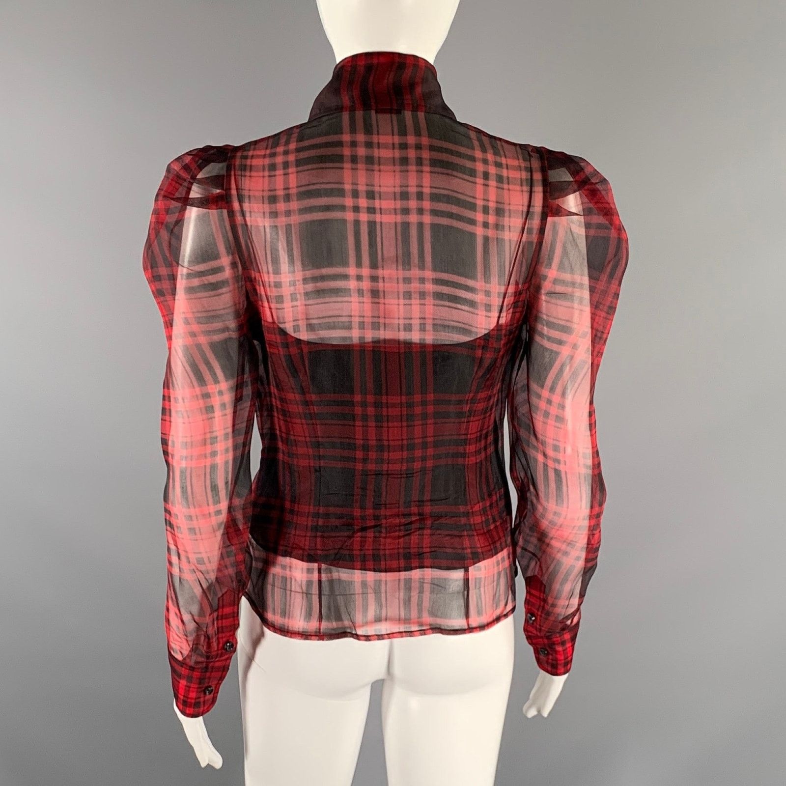 Ralph Lauren RALPH LAUREN Red Black Silk Plaid Balloon sleeves Blouse Size S / US 4 / IT 40 - 3 Thumbnail