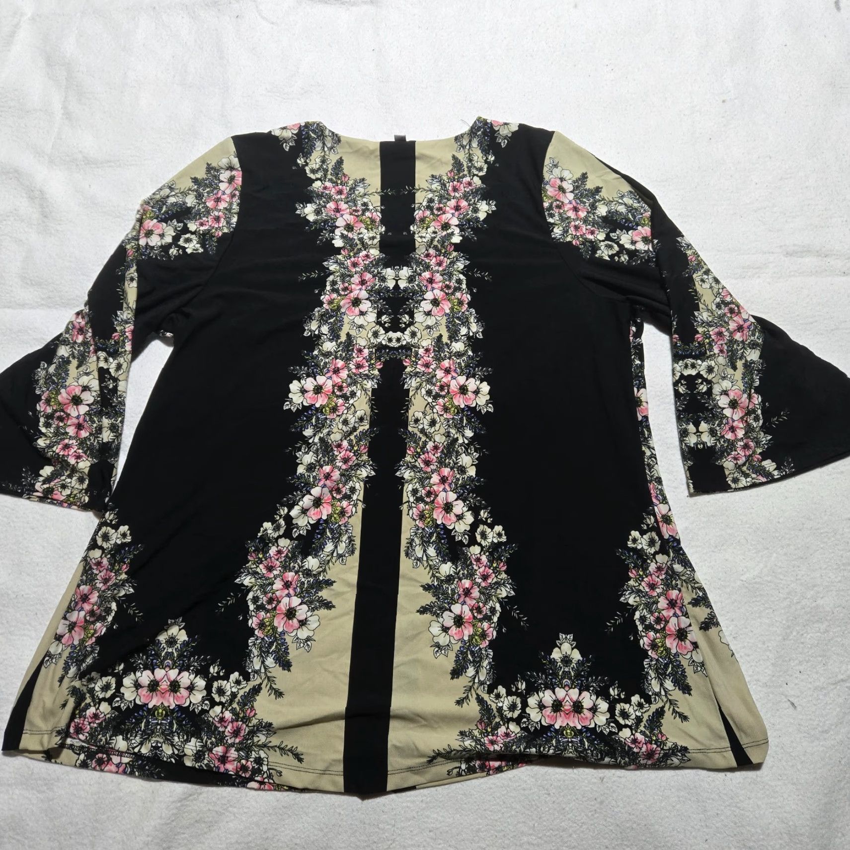 Avenue Avenue Shirt Womens 22/24 Floral Black Multicolor 3/4 Sleeve V-Neck Polyester Blouse Top Ladies Size 3XL / US 20-22 - 8 Thumbnail