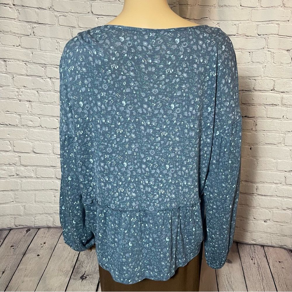 Lucky Brand NWT New Lucky Brand Ditsy Long Sleeve Peplum Blue Viscose T Size L / US 10 / IT 46 - 5 Thumbnail