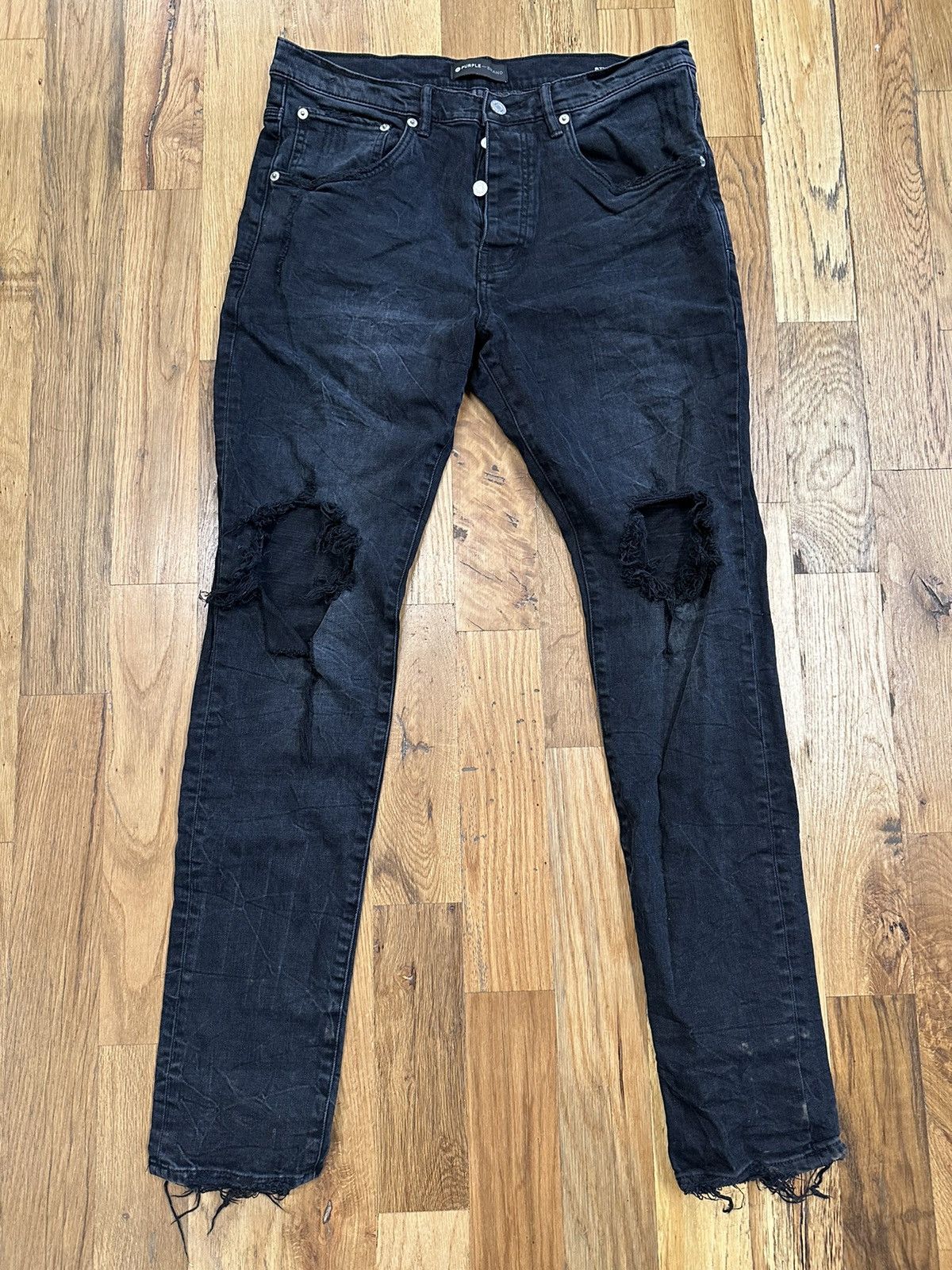 Purple Brand Purple Brand Knee Hole Plain Black Denim Jeans Size 34 Size US 34 / EU 50 - 1 Thumbnail