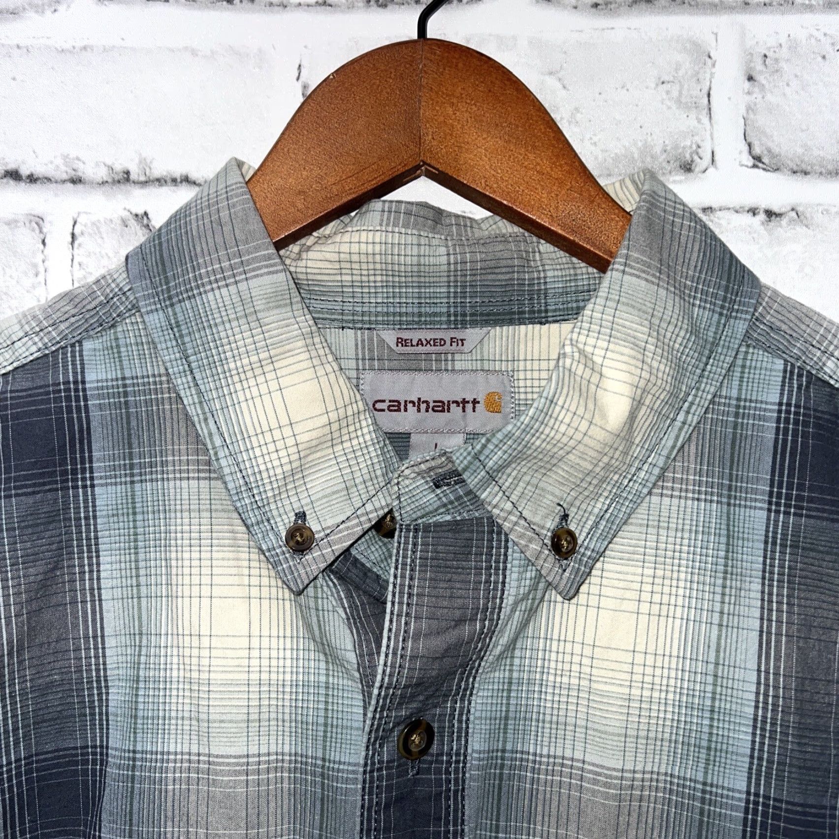 Carhartt Carhartt Blue Plaid Relaxed Fit Button-Up Shirt Mens Size L Short Sleeve Size US L / EU 52-54 / 3 - 2 Thumbnail
