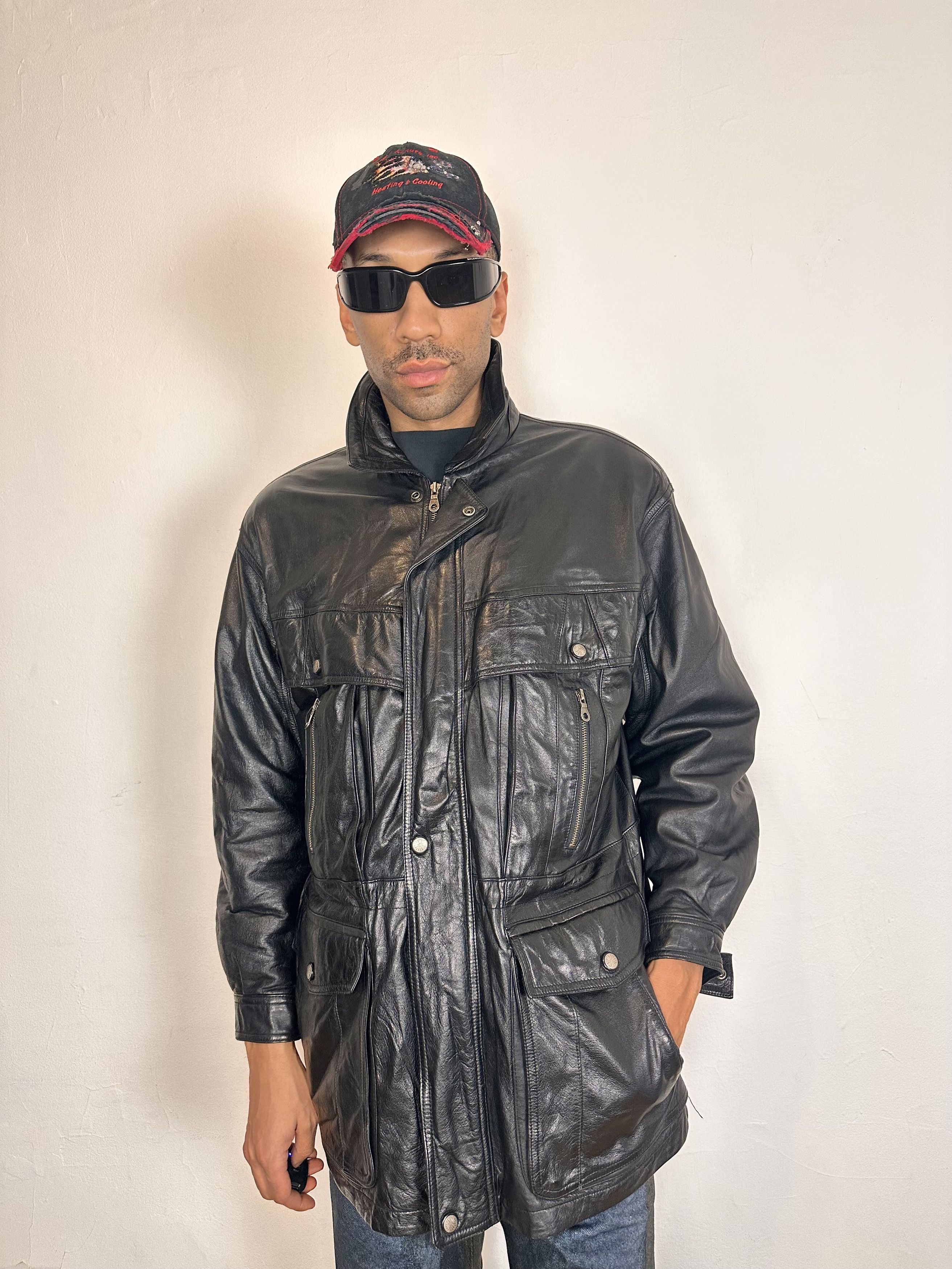 Other Vintage Global Identity Black Leather Jacket - Medium Size US M / EU 48-50 / 2 - 1 Thumbnail