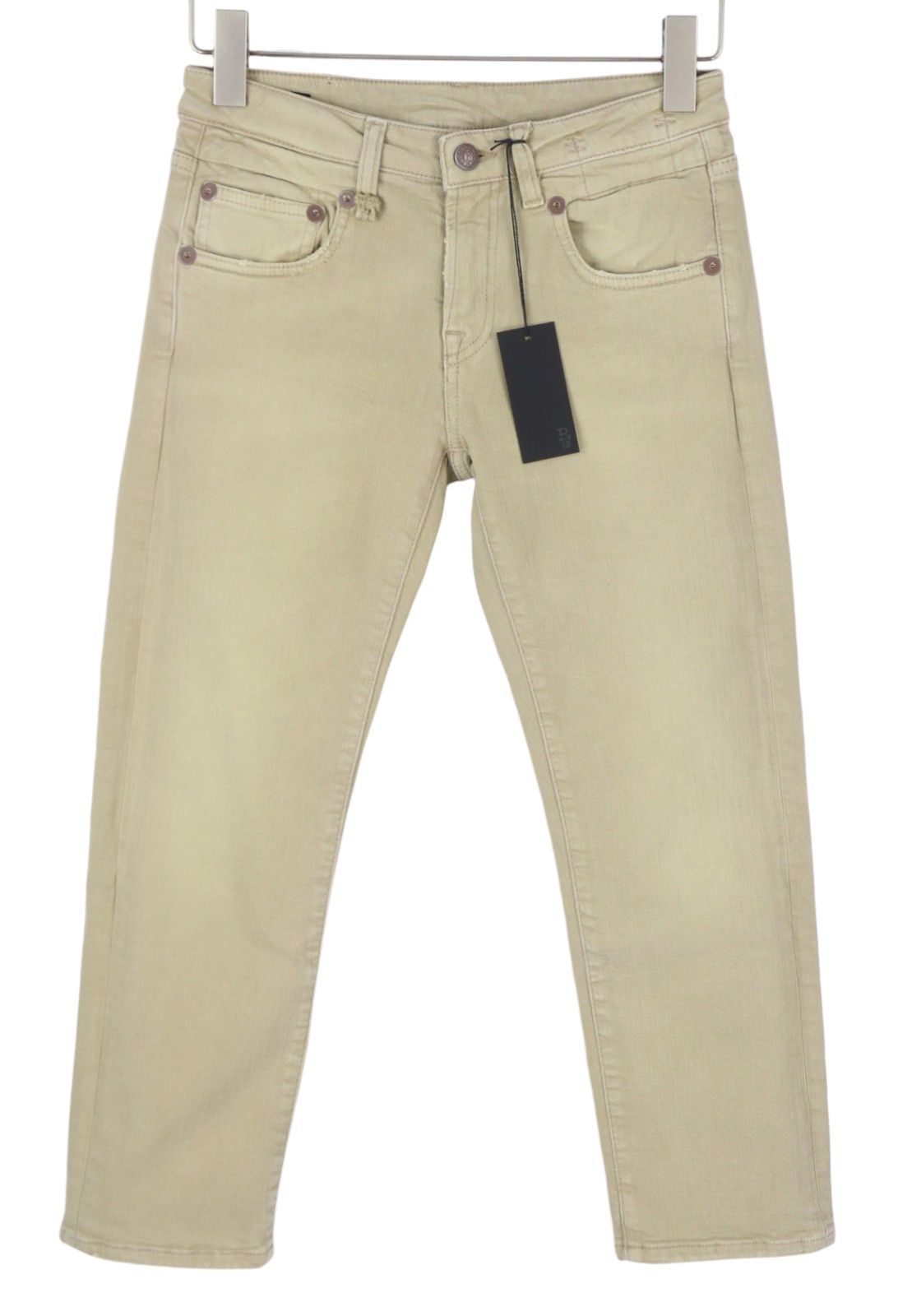 R13 W28 Beige Stretch Cropped Ankle Zip Jeans 88828 Size 28" / US 6 / IT 42 - 2 Thumbnail