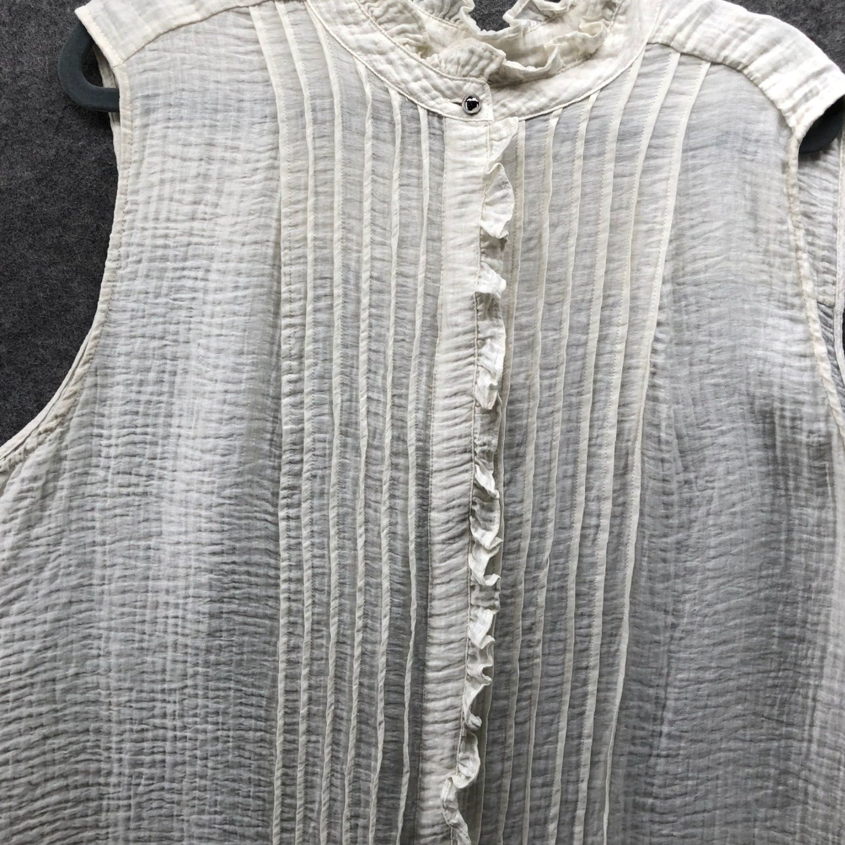 H&M VINTAGE HM Sleeveless Ruffle Midi Shirt Dress XL Ivory Crinkle Lyocell Blend Seersucker Shirt Dress Women XL White Bohemian Peasant 90s? Size XL / US 12-14 / IT 48-50 - 7 Thumbnail