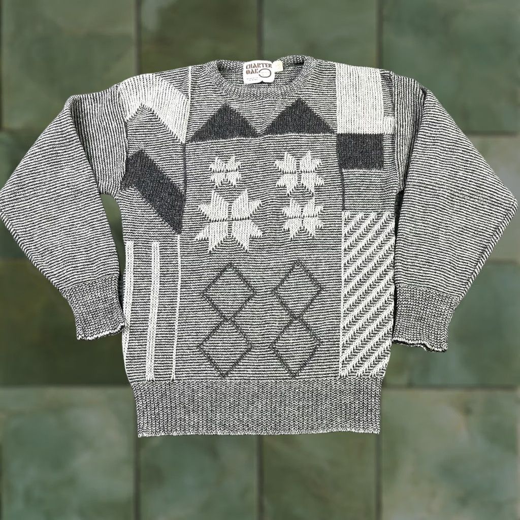 Vintage VINTAGE Charter Oak Sweater Geometric Pattern Gray Medium Mens Cardigan Crew Neck Long Sleeve Knit Size US M / EU 48-50 / 2 - 1 Thumbnail