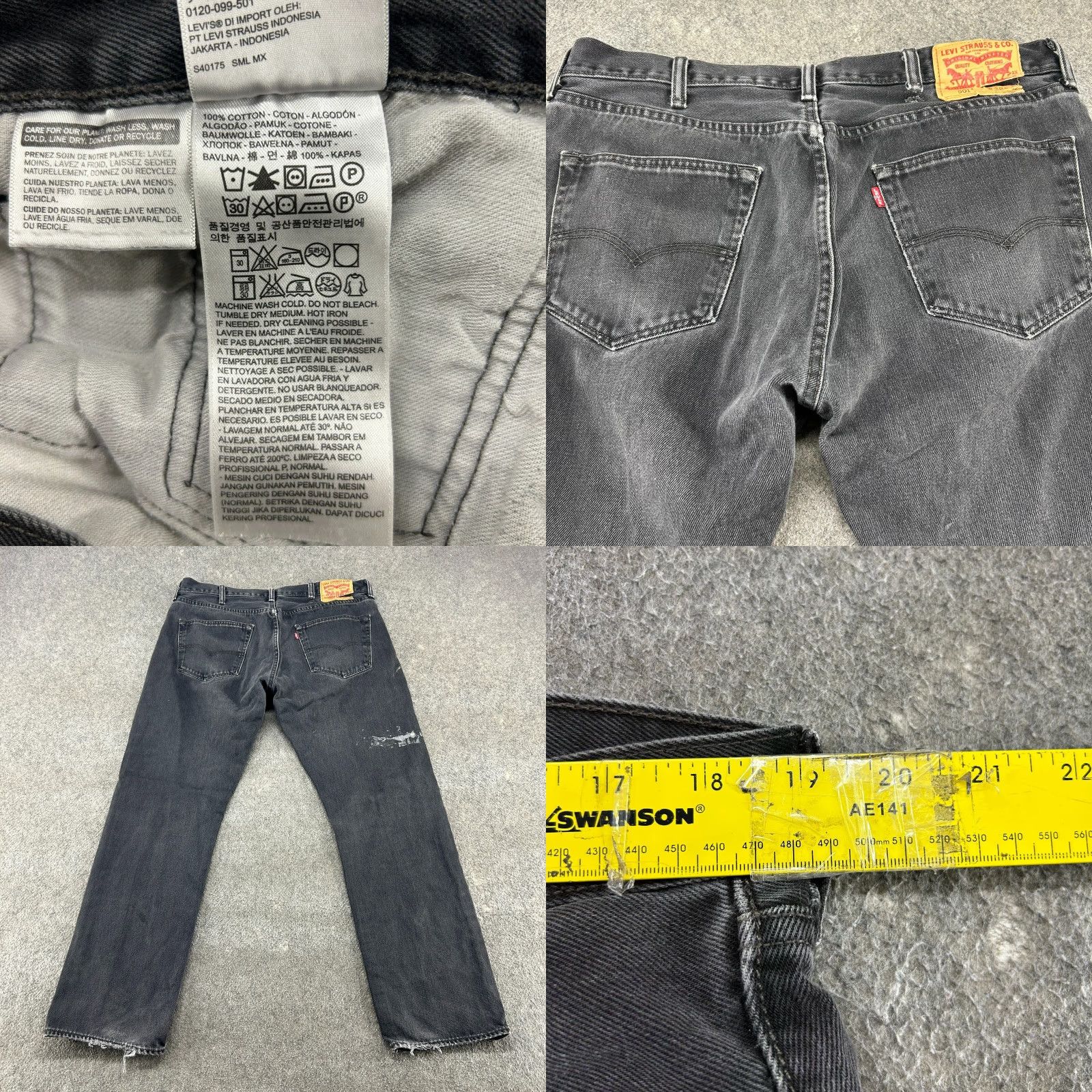 Levi's Levi's 501 Jeans Mens 38x32 Black Regular Straight Distressed 5-Pocket Denim Dark Wash Button Closure Regular Fit Vintage: No Size US 38 / EU 54 - 10 Thumbnail