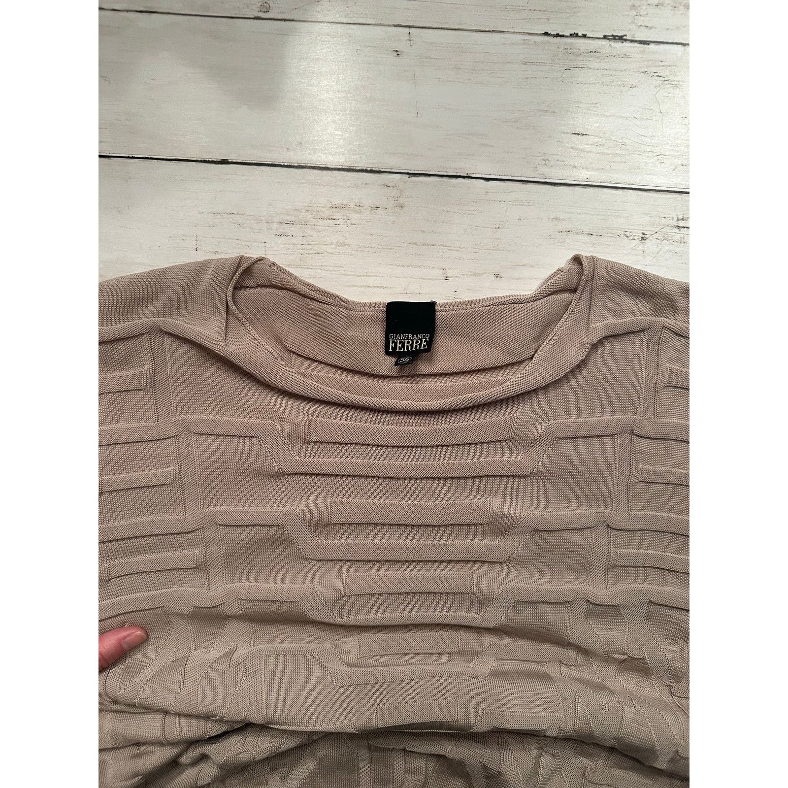 Gianfranco Ferre Archival Geometric Texture Knit Pullover IT 56 Beige Italian Size US XL / EU 56 / 4 - 5 Thumbnail