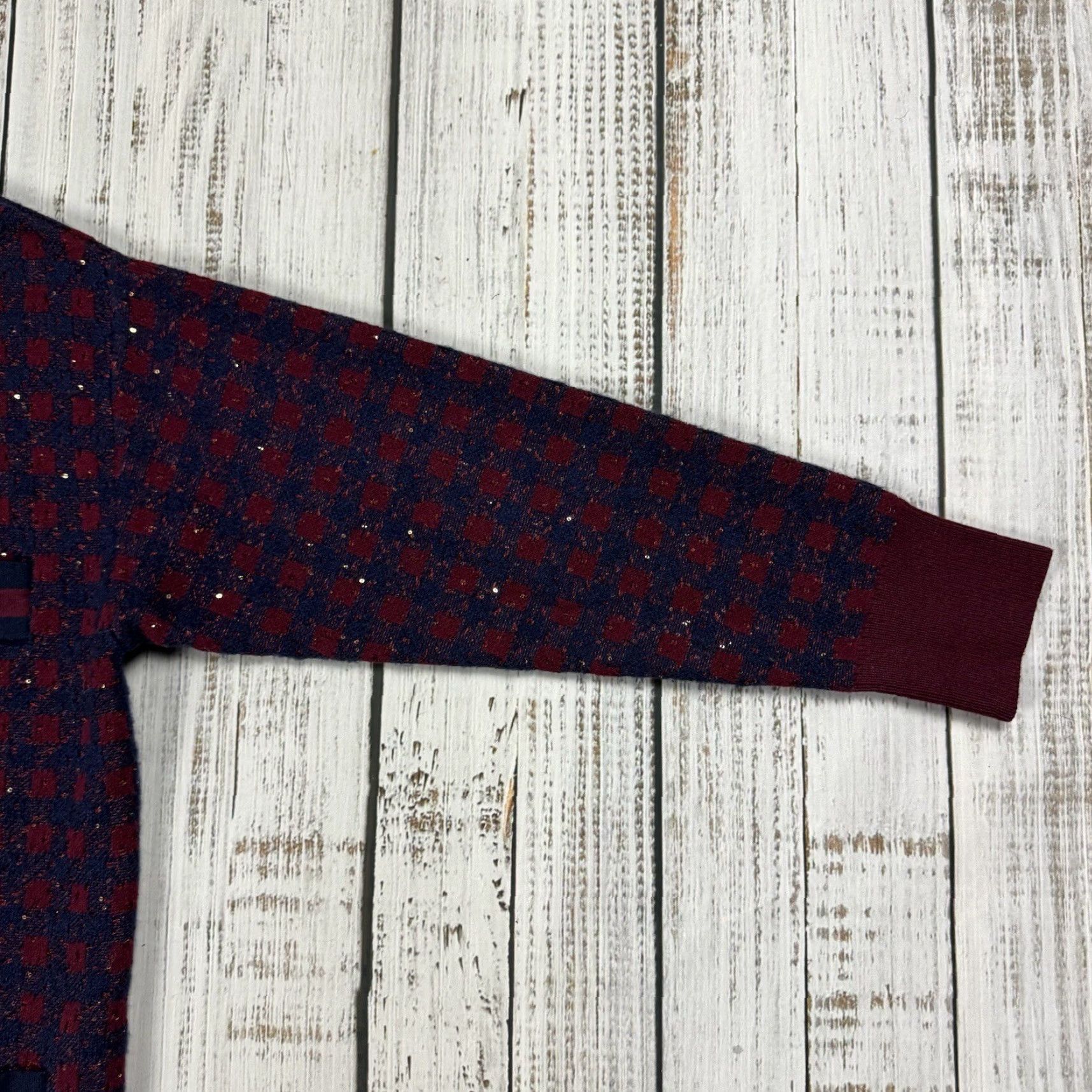 Sandro Sandro Cardigan WOMENS V-NECK CHECKED W/SEQUINS MARINE BORDEAUX PREPPY Size ONE SIZE - 4 Thumbnail