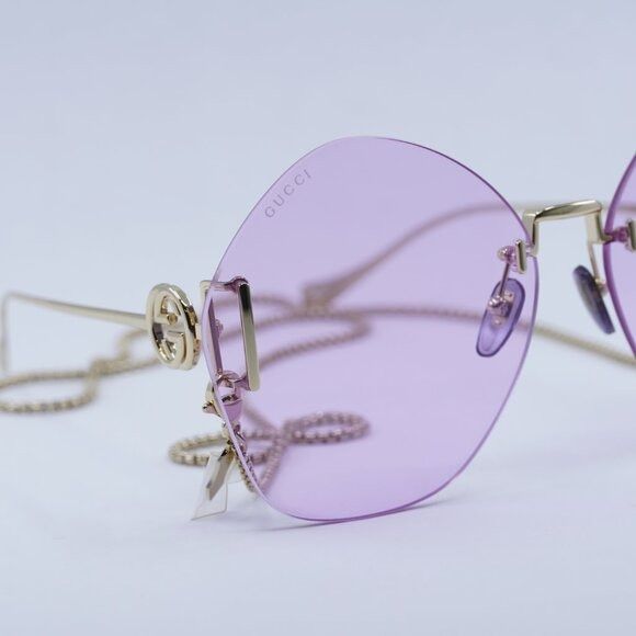 Gucci Gucci GG1203S 001 Sunglasses Gold With Detachable Gold Chain Size ONE SIZE - 6 Thumbnail