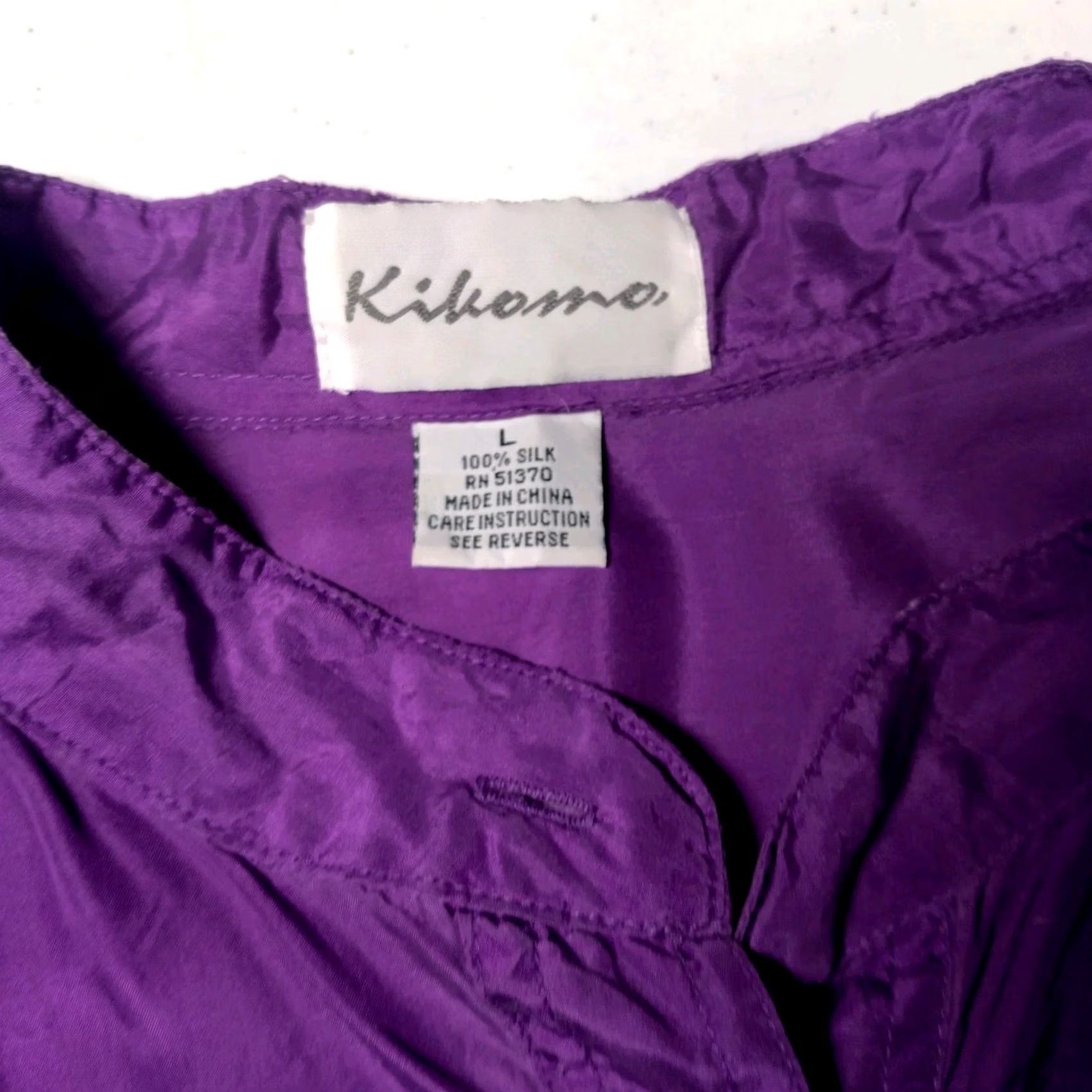 Etro VINTAGE Kikomo Silk Blouse Large Purple Long Sleeve Button Up Casual Womens 1990s Retro Size L / US 10 / IT 46 - 6 Thumbnail