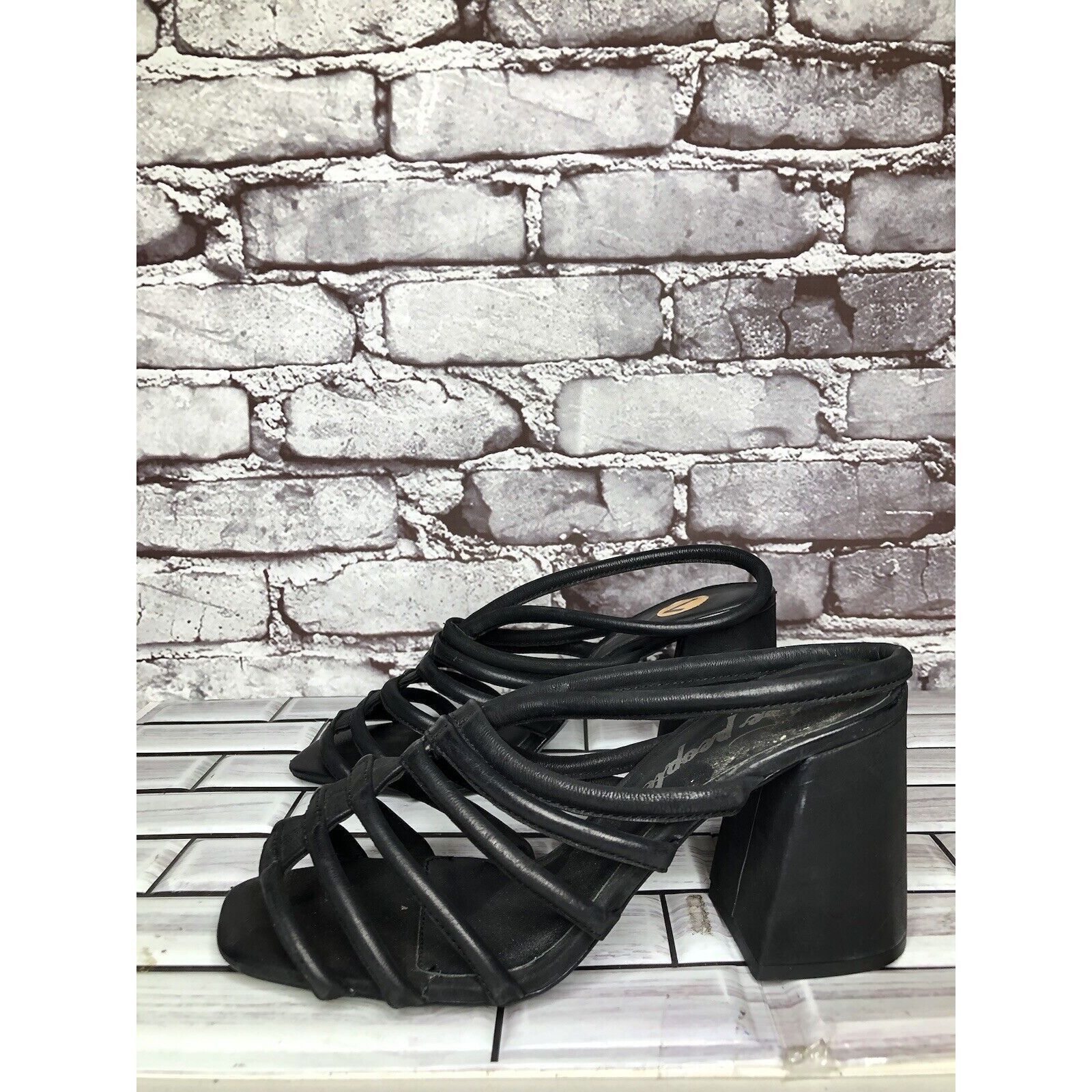 Free People Free People Black Leather Cuban Heel Cage Strappy Sandals Wo Size US 7 / IT 37 - 1 Thumbnail