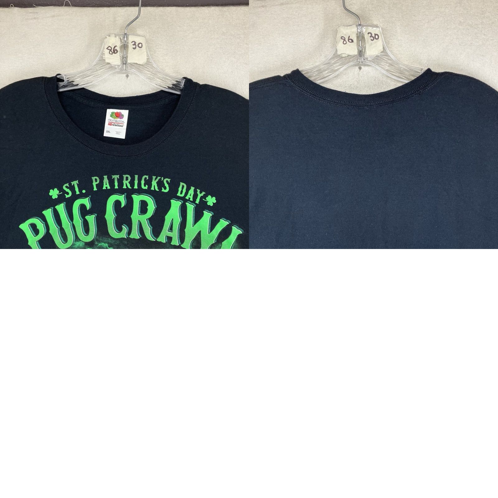 Fruit Of The Loom VINTAGE Fruit of the Loom Men’s T-Shirt 2XL Black Short Sleeve Pug Dog St. Patrick’s Day Funny Graphic Size US XXL / EU 58 / 5 - 8 Thumbnail