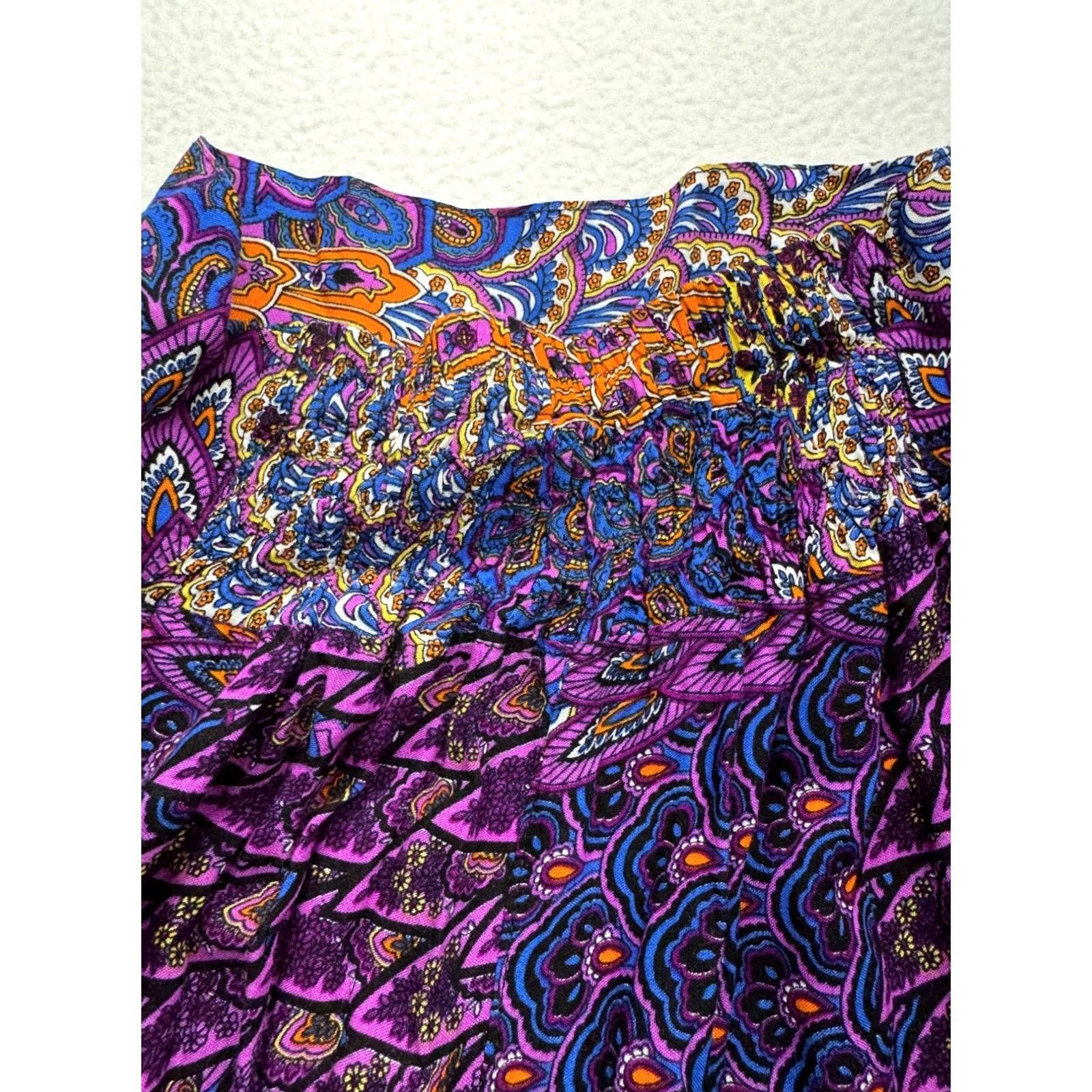 Vintage Women’s Flowy Hippie Pants Pant Wide-Leg Purple M Womens Hillary Harem Rayon Paisley Hippie 90s Style Planned Womens Size 32" / US 10 / IT 46 - 7 Thumbnail