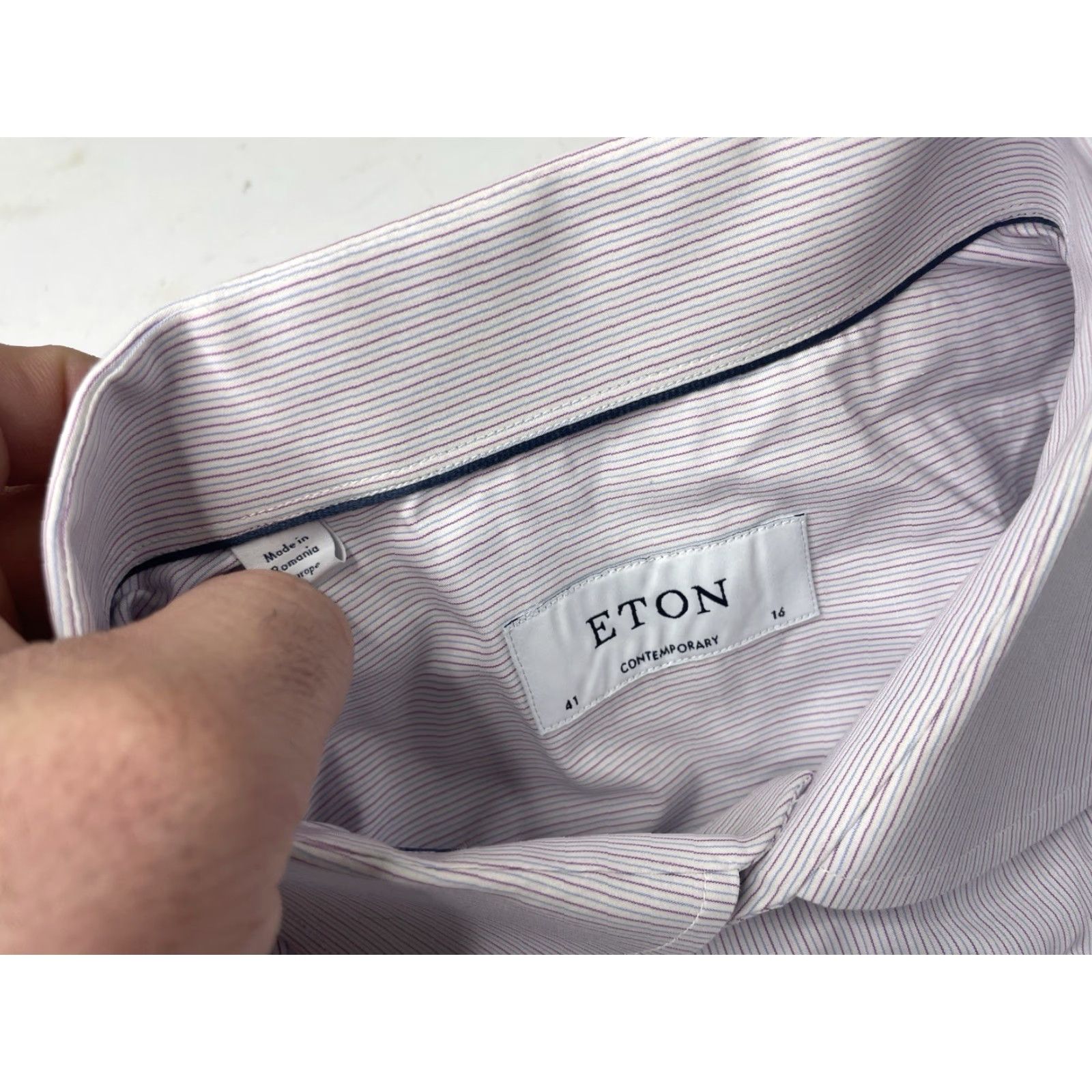 Eton Eton Dress Shirt Slim Fit Striped Mens 41 16 Multicolor 100% Cotton Contemporary Size 42R - 3 Thumbnail