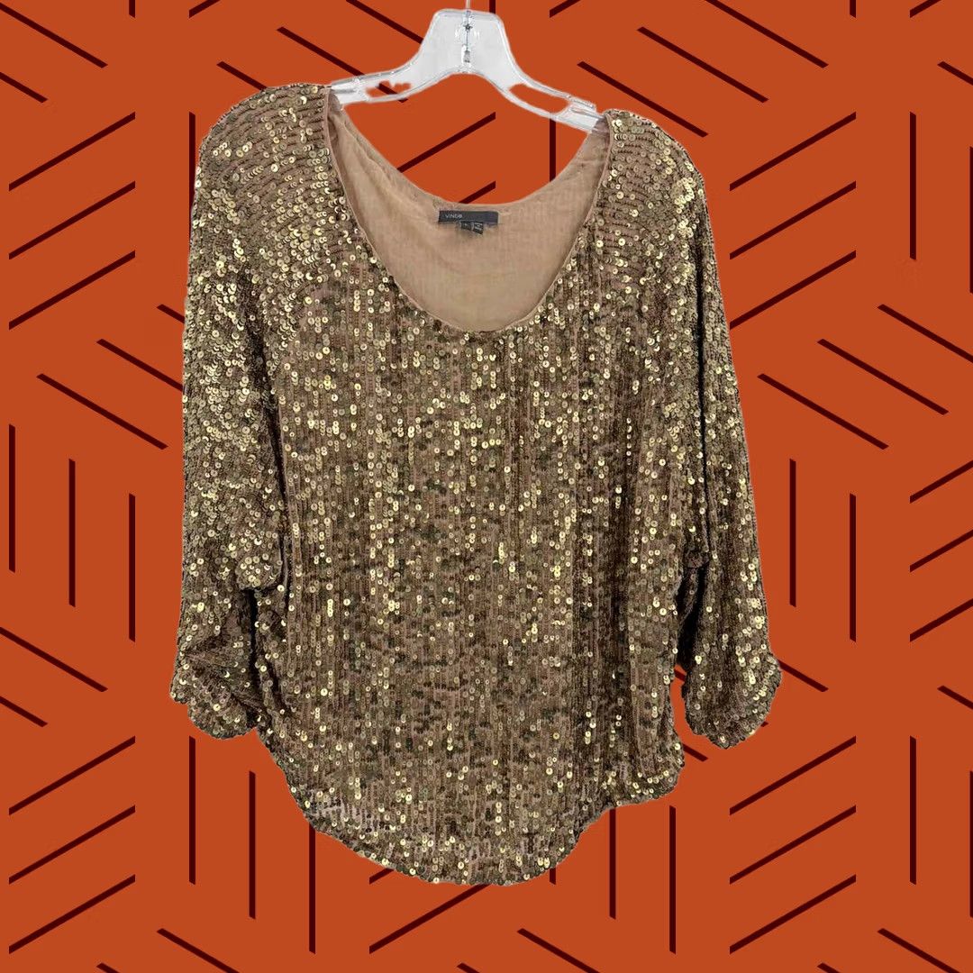 Vince Vince Sequin Blouse Large Gold Long Sleeve Pre-Owned Size Size L / US 10 / IT 46 - 1 Thumbnail