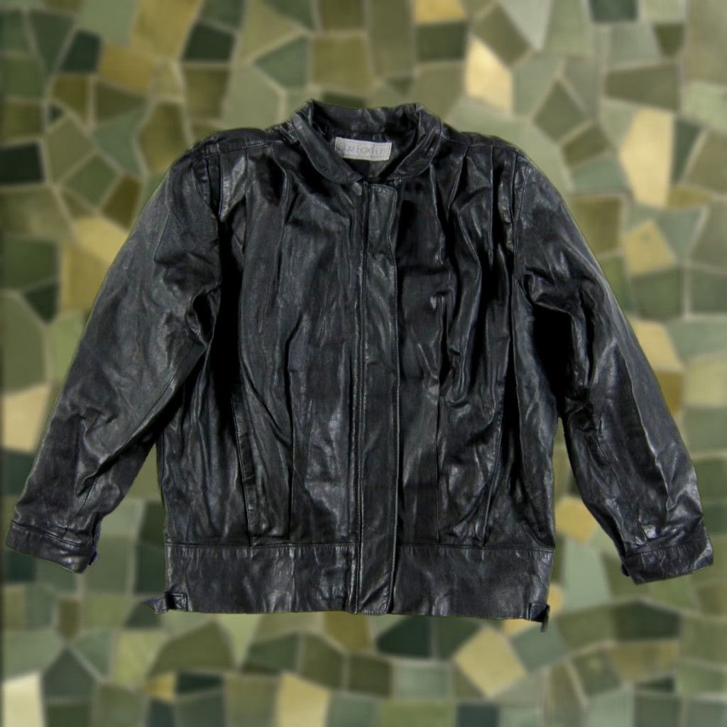 Vintage VINTAGE Blue Fox Furs Boutique Leather Black Pleated Moto Jacket Woman L/12 Size XL / US 12-14 / IT 48-50 - 1 Thumbnail