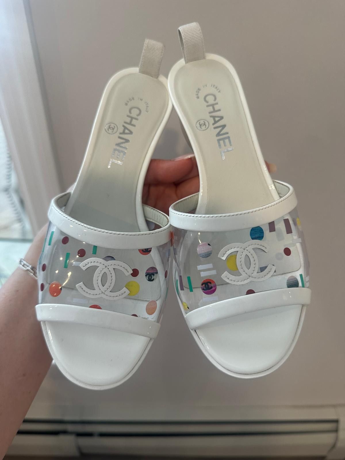 Chanel CCKris Patent Transparent PVC C Logo Mule Slide Sandal Heel Size US 7 / IT 37 - 4 Thumbnail