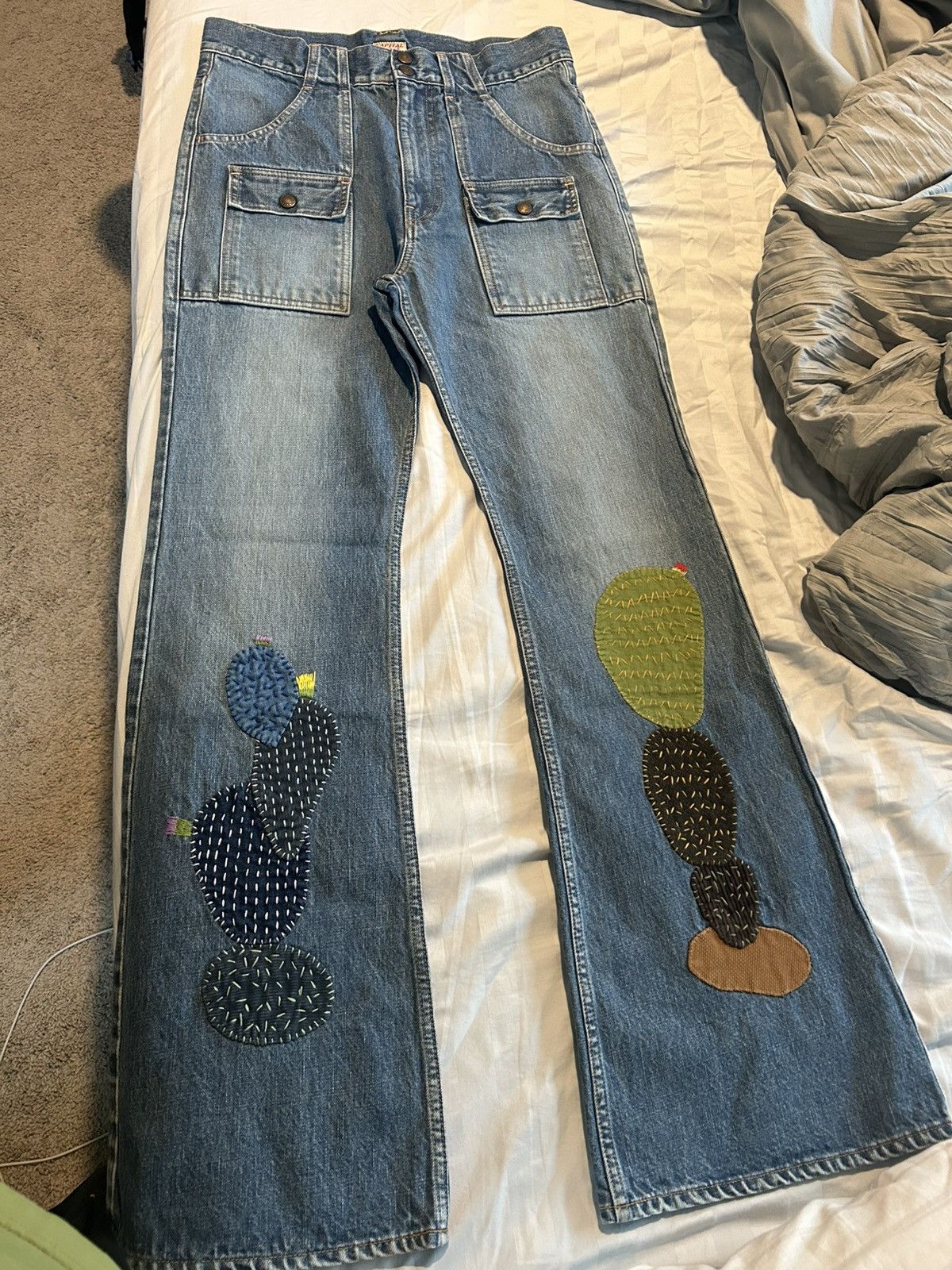 Japanese Brand × Kapital Kapital BUSH Flare Pants (CACTUS Embroidery) - Pro Size US 32 / EU 48 - 4 Thumbnail