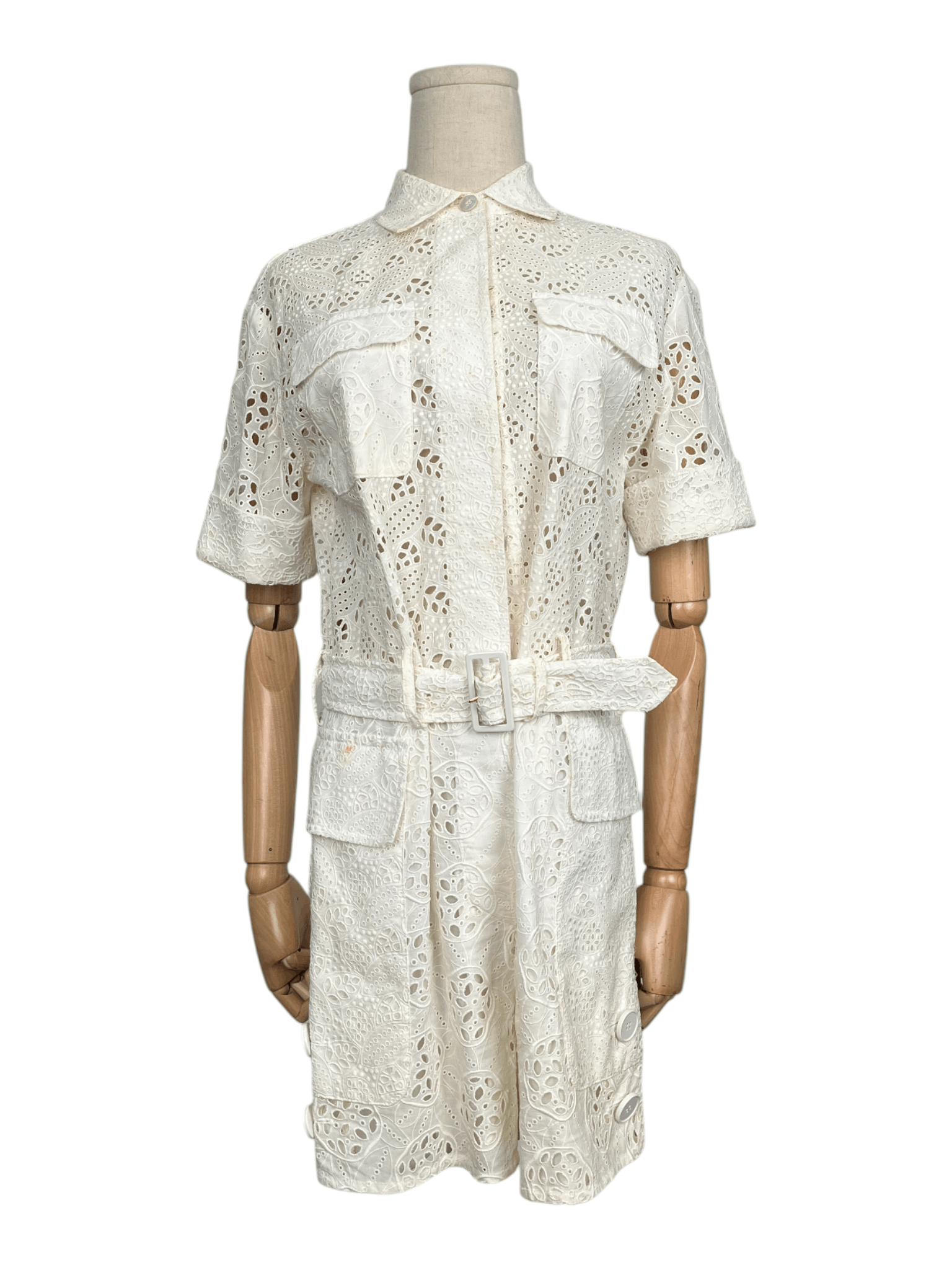 Valentino Valentino White Cotton Embroidered Lace Eyelet Jumpsuit Size XS / US 0-2 / IT 36-38 - 1 Thumbnail