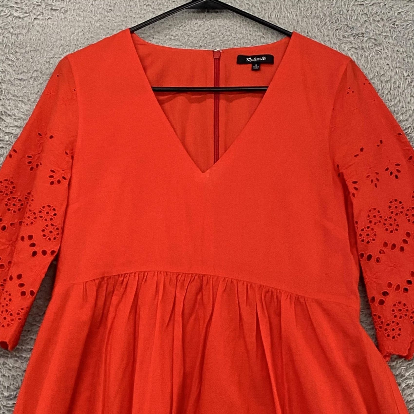 Madewell Madewell Dress Womens 0 Orange Eyelet Fit & Flare Bell Sleeve Knee Length Boho Shirt Dress? Size XS / US 0-2 / IT 36-38 - 2 Thumbnail