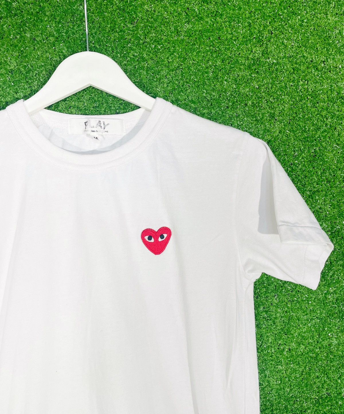 Comme des Garcons Japanese Brand Streetwear CDG Women Basic White T Shirt Embroidered Heart Logo Size M Grailed