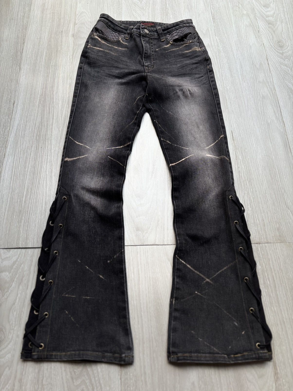 Japanese Brand SWEET CAMEL Phyton lace up flare jeans Size US 26 / EU 42 - 1 Thumbnail