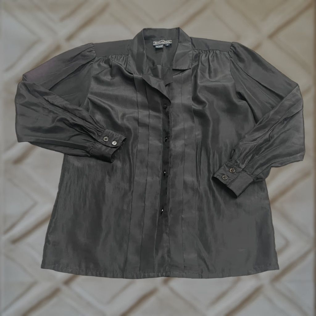 Vintage Summerfield Blouse Shirt Womens 8 Black Long Sleeve Satin Button Down Vintage? No Shirt Size M / US 6-8 / IT 42-44 - 1 Thumbnail