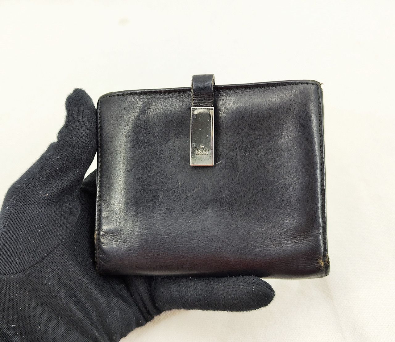 Gucci original GUCCI black bifold button full leather wallet Grailed