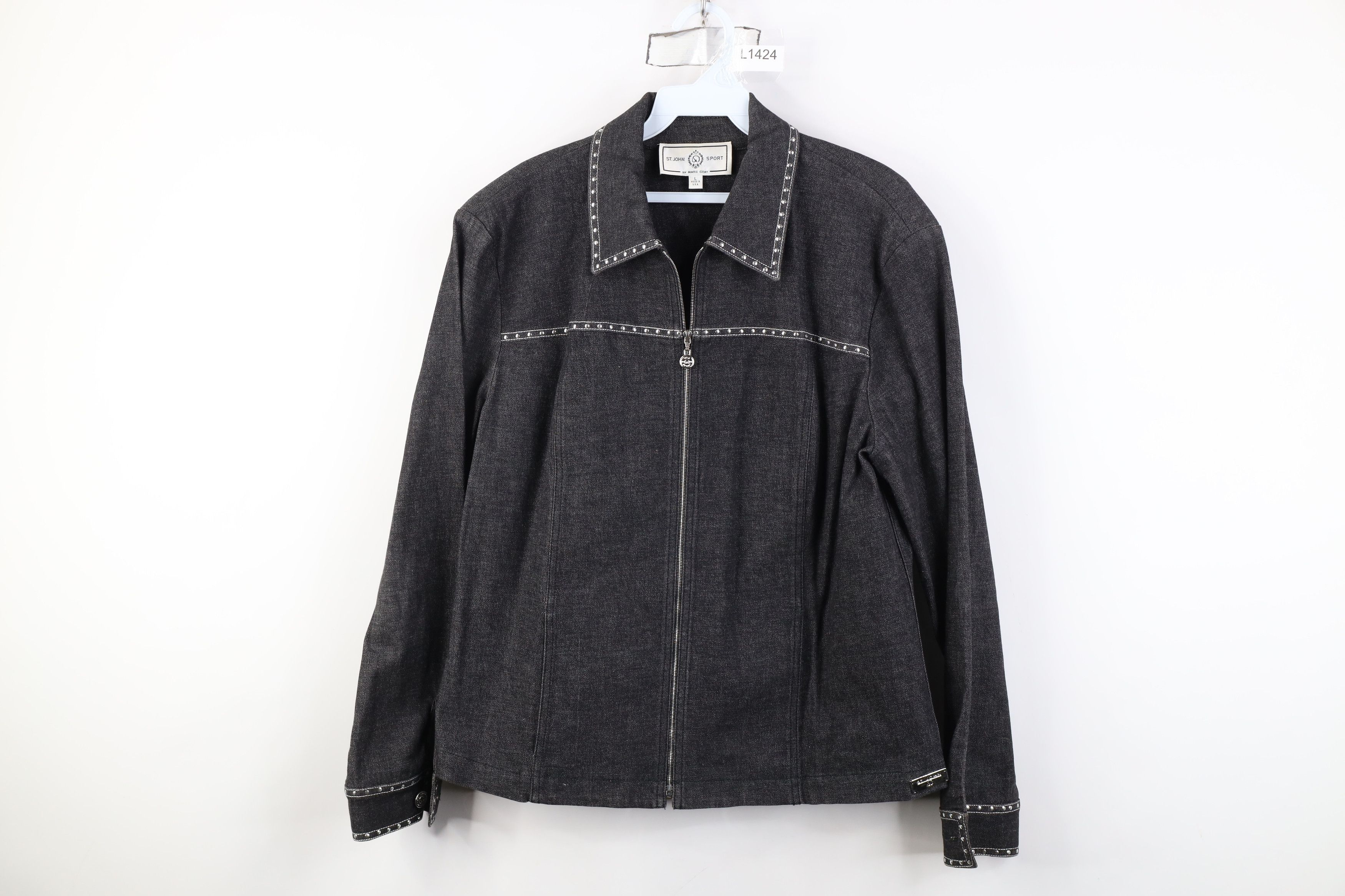 St. John Vintage 90s St John Sport Full Zip Denim Jacket Gray USA Size L / US 10 / IT 46 - 1 Thumbnail