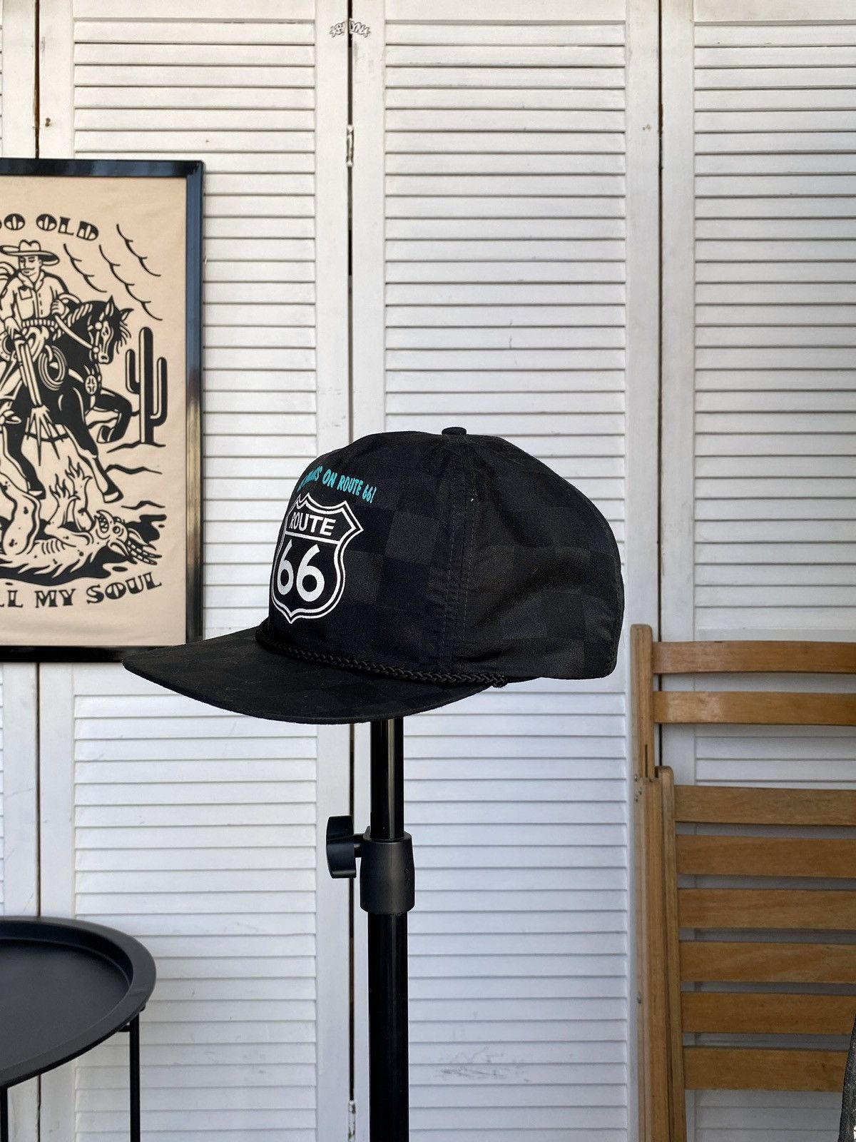 Route 66 × Vintage Vintage Route 66 Trucker Hat Black Chessboard Rope USA Size ONE SIZE - 5 Thumbnail