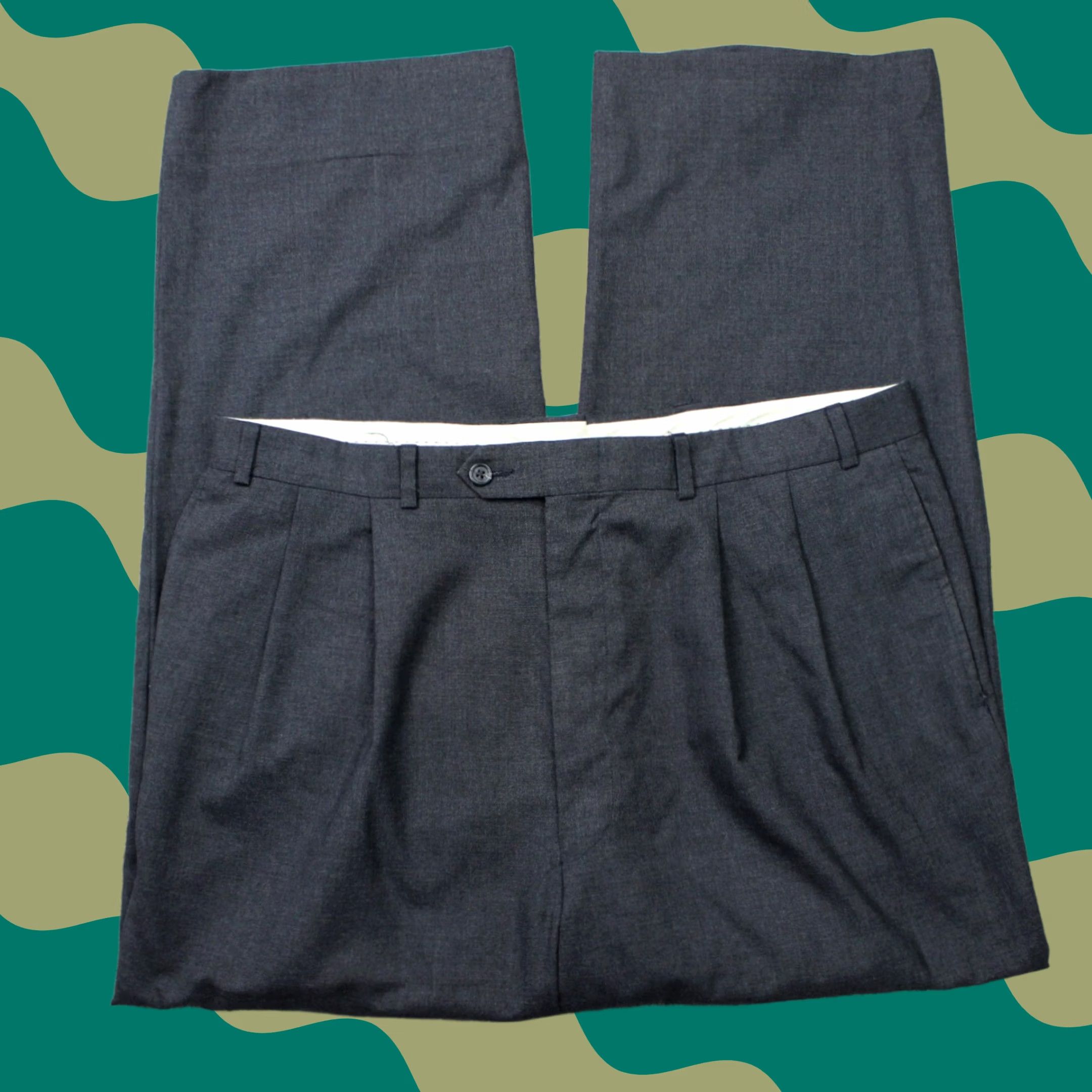 Ralph Lauren LAUREN Ralph Lauren Dress Pants Mens 36x28 Gray 100% Wool Pleated Slit/Front Zip Button Regular Straight Size US 36 / EU 52 - 1 Thumbnail