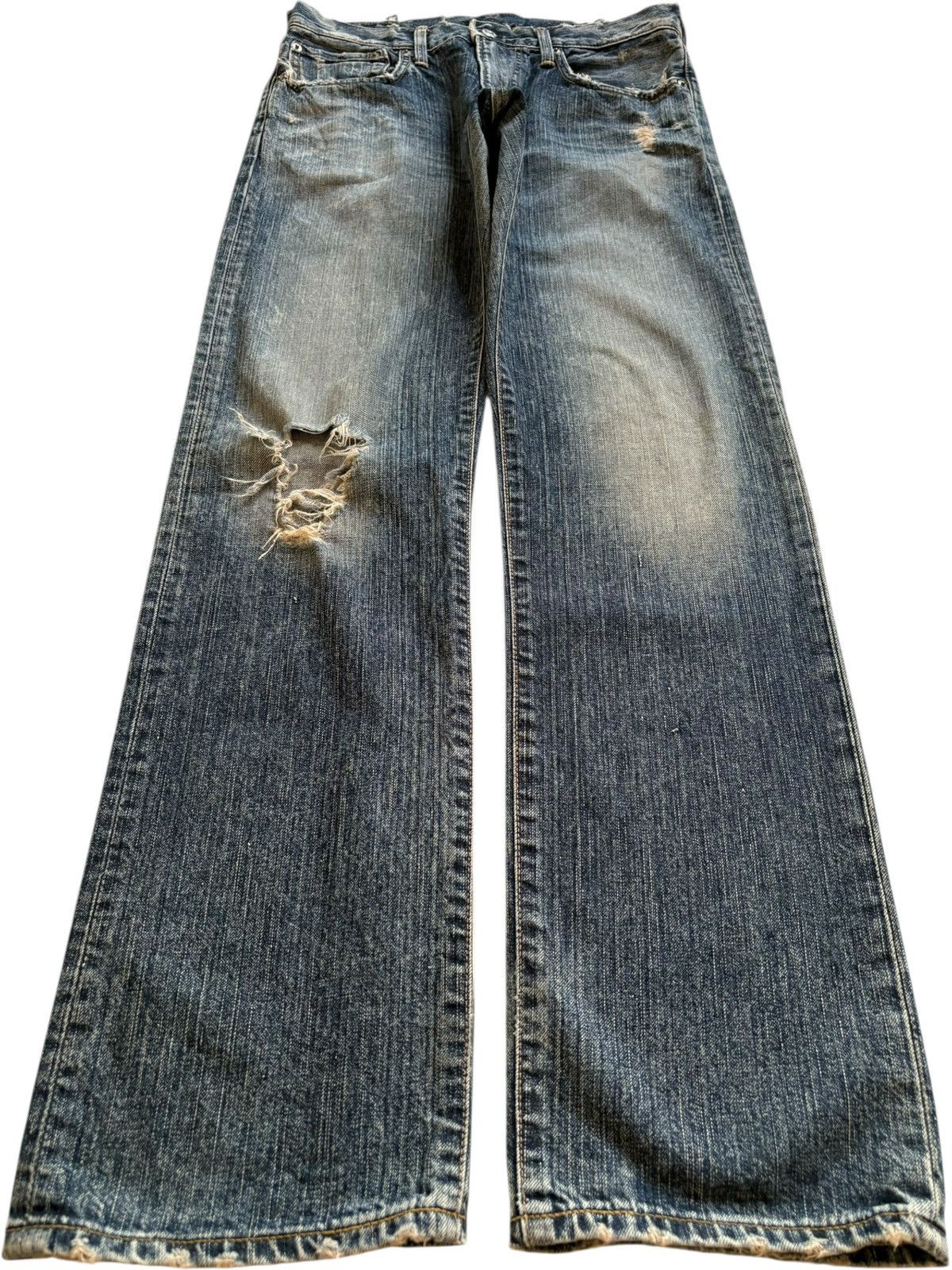 Edwin Vintage Edwin 503 Mud Wash Distressed Ripped Loose Jeans Size US 30 / EU 46 - 1 Thumbnail