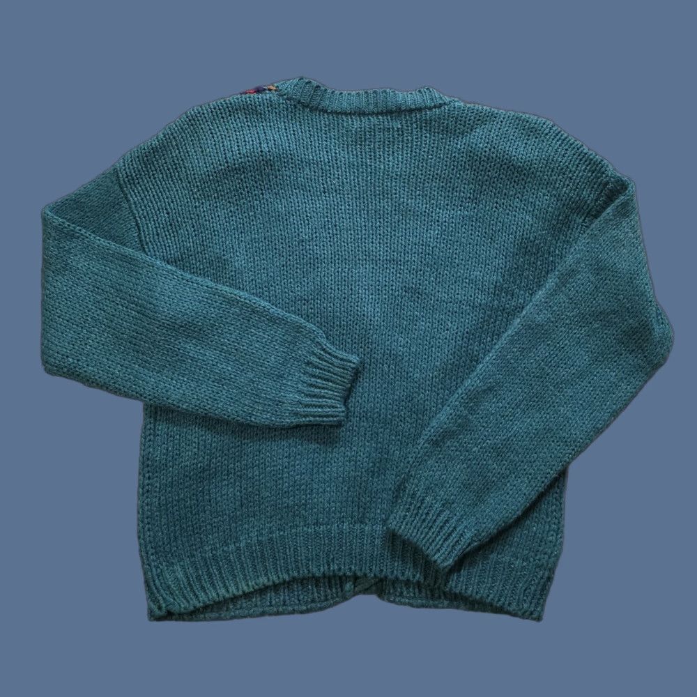 Vintage VINTAGE Jamie Scott Cardigan Sweater Women S Turquoise Geometric Cable-Knit V-Neck Oversized 80s 90s Bohemian Classic Seasonals Size S / US 4 / IT 40 - 1 Thumbnail