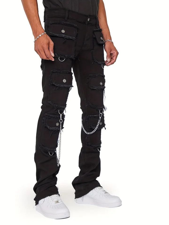 Jean Ripped Slim Leg Chain Multi Pocket Pants Size US 30 / EU 46 - 2 Thumbnail
