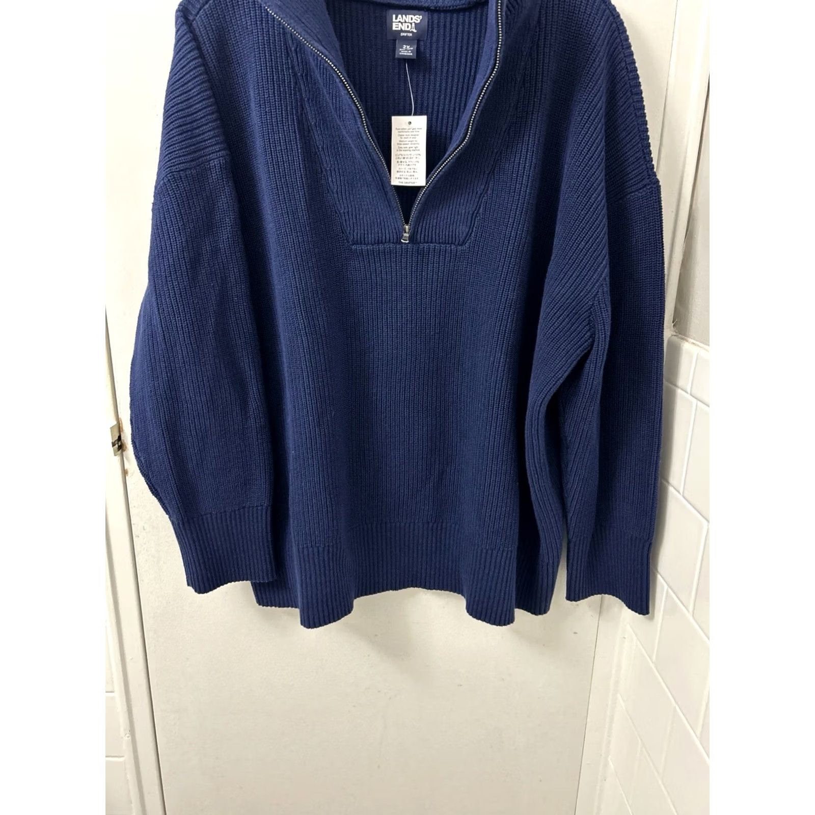 Lands' End VINTAGE Lands' End Drifter Sweater Womens 2X Navy Blue Cotton Ribbed 1/4 Zip Pullover NWT Size XXL / US 16-18 / IT 52-54 - 3 Thumbnail