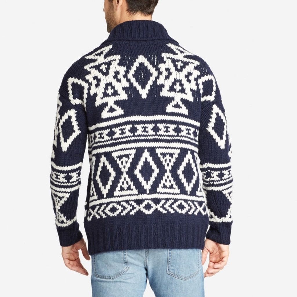 Bonobos BONOBOS Men's Hand-Knit Cardigan in Navy/White Size US S / EU 44-46 / 1 - 5 Thumbnail